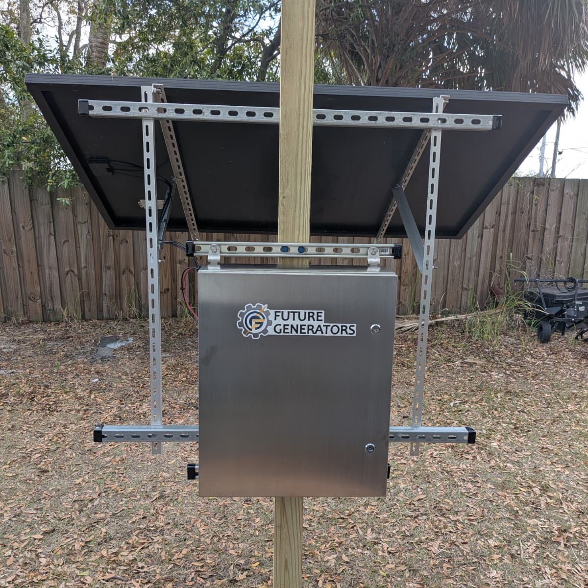 Off-grid solar pole power system used for irrigation and security planning